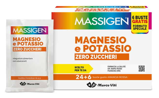 MASSIGEN MAGNESIO POTASSIO ZERO ZUCCHERO 24 BUSTINE + 6 BUSTINE - Angeli Pharm