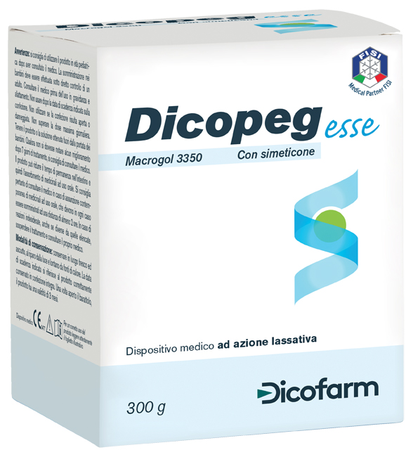 POLIMERO INERTE IDROSOLUBILE MACROGOL 3350 DICOPEG ESSE CON SIMETICONE PER TRATTAMENTO STIPSI POLVERE 300 G - Angeli Pharm