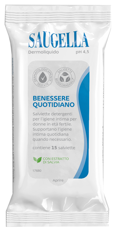SAUGELLA DERMOLIQUIDO SALVIETTINE 15 PEZZI - Angeli Pharm