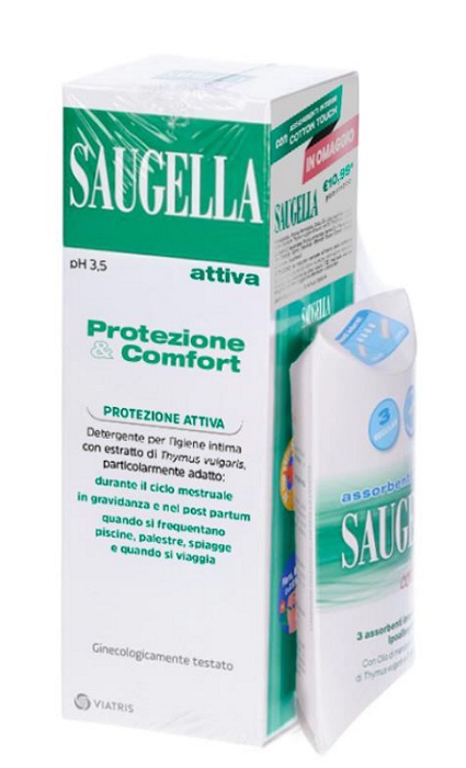 SAUGELLA PROTEZIONE&COMFORT BUNDLE 1 ATTIVA 250 ML + 3 ASSORBENTI INTERNI REGULAR IN OMAGGIO + GADGET STICKERS MOTIVAZIONALI - Angeli Pharm