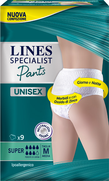 LINES SPECIALIST PANTS SUPER M X 9 PANNOLONE MUTANDINA INDOSSABILE COME NORMALE BIANCHERIA TIPO PULL-ON - Angeli Pharm