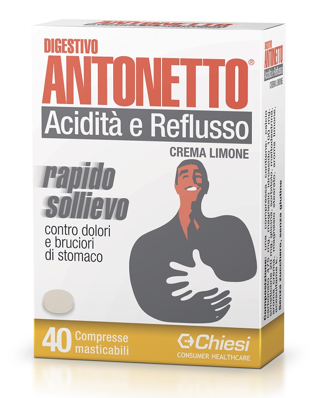 DIGESTIVO ANTONETTO ACIDITA' E REFLUSSO CREMA AL LIMONE 40 COMPRESSE MASTICABILI - Angeli Pharm
