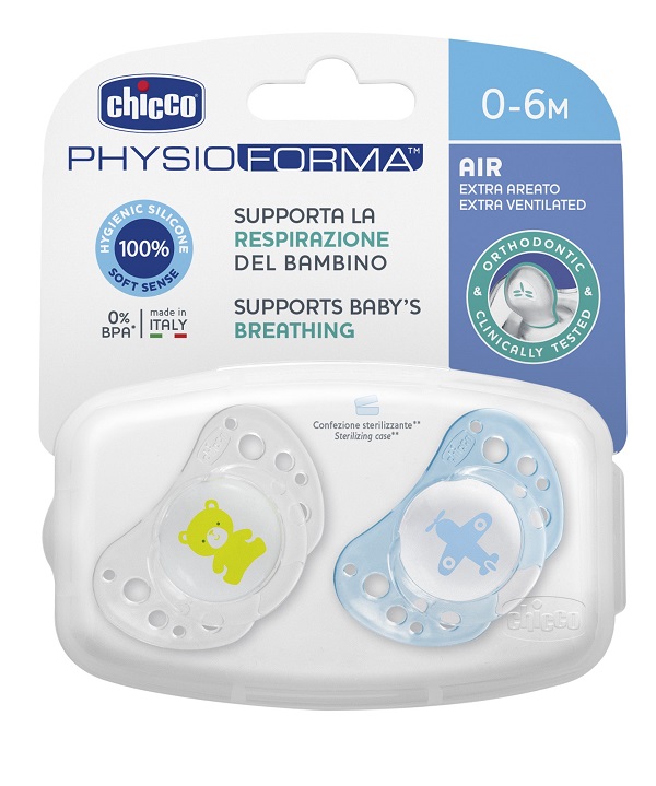 CHICCO SUCCHICCO AIR BOY SILICONE 0-6 MESI 2 PEZZI - Angeli Pharm