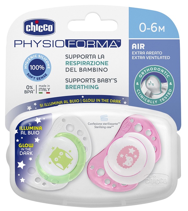 CHICCO SUCCHICCO AIR LUM SILICONE 0-6 MESI 2 PEZZI - Angeli Pharm