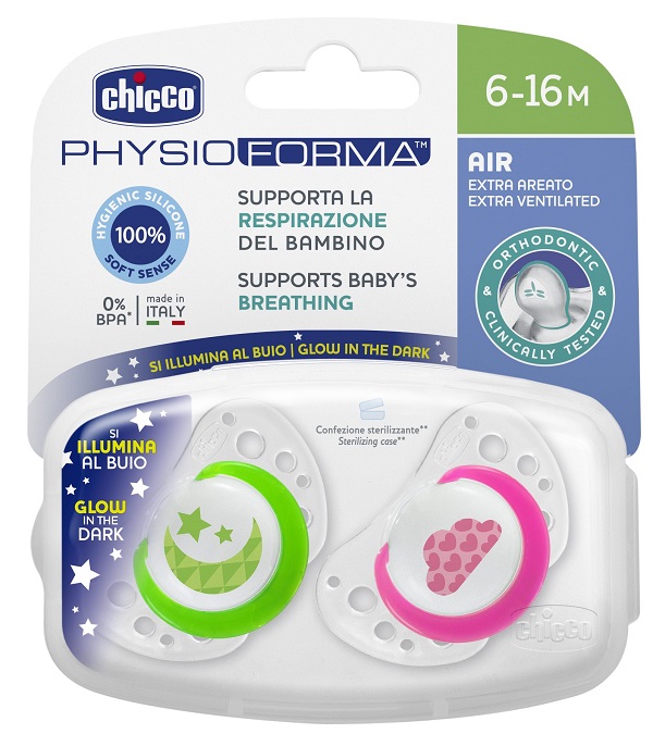 CHICCO SUCCHIETTO AIR LUMI IN SILICONE 6-16 MESI 2 PEZZI - Angeli Pharm