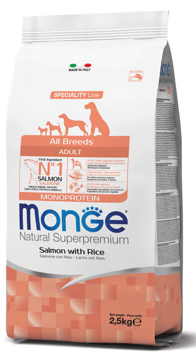 MONGE ALL BREEDS ADULT SALMONE & RISO 2500 G - Angeli Pharm