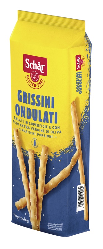SCHAR GRISSINI ONDULATI SALATI IN SUPERFICIE 3 PORZIONI DA 50 G - Angeli Pharm