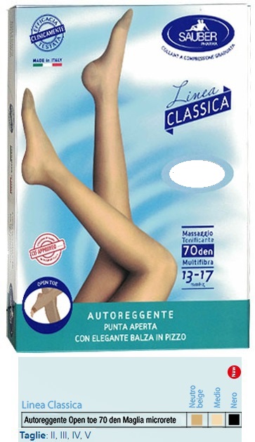 SAUBER AUTOREGGENTE OPEN TOE MAGLIA MICRORETE 70 DEN COLORE NEUTRO BEIGE TAGLIA 3 LINEA CLASSICA - Angeli Pharm