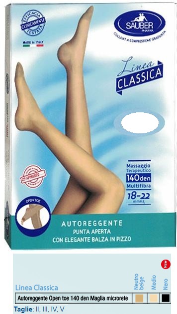 SAUBER AUTOREGGENTE OPEN TOE MAGLIA MICRORETE 140 DEN COLORE NEUTRO BEIGE TAGLIA 5 LINEA CLASSICA - Angeli Pharm