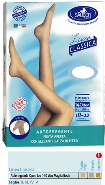 SAUBER AUTOREGGENTE OPEN TOE MAGLIA LISCIA 140 DEN COLORE NEUTRO BEIGE TAGLIA 5 LINEA CLASSICA - Angeli Pharm