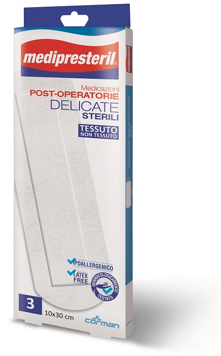 MEDICAZIONE POST OPERATORIA MEDIPRESETERIL DELICATA TNT 10X30CM 3 PEZZI - Angeli Pharm