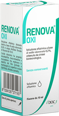 RENOVA OXI COLLIRIO SOLUZIONE OFTALMICA A BASE DI ACIDO IALURONICO 0,2% FLACONE DA 10 ML - Angeli Pharm