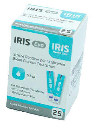 STRISCE MISURAZIONE GLICEMIA IRIS EVO 25 PEZZI - Angeli Pharm
