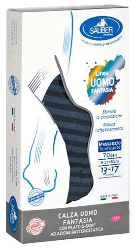 SAUBER CALZA UOMO FANTASIA Q-SKIN 70 DEN BLU RIGA LARGA DENIM TAGLIA M - Angeli Pharm