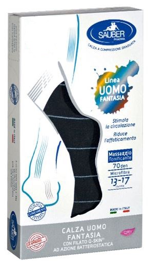 SAUBER CALZA UOMO FANTASIA Q-SKIN 70 DEN BLU RIGA SOTTILE GHIACCIO TAGLIA M - Angeli Pharm