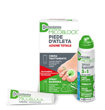 DERMOVITAMINA MICOBLOCK PIEDE D'ATLETA AZIONE TOTALE CREMA 30ML + SPRAY BARRIERA 3 IN 1 100 ML - Angeli Pharm