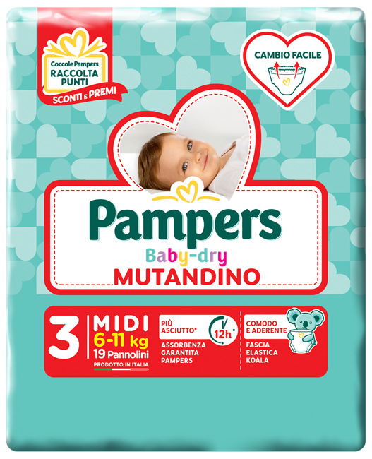 PAMPERS BABY DRY MUTANDINA MIDI SMALL PACK 19 PEZZI - Angeli Pharm