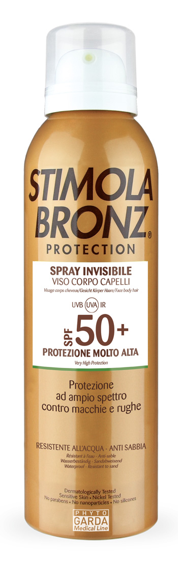 STIMOLABRONZ PROTECTION SPF50+ SPRAY INVISIBILE VISO CORPO CAPELLI 150 ML - Angeli Pharm