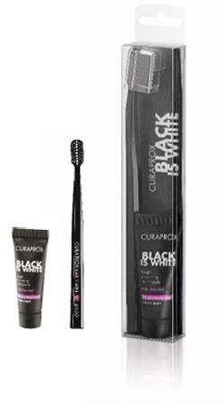 CURAPROX BLACK IS WHITE DENTIFRICI SBIANCANTI 1 DENTIFRICIO DA 10ML + 1 SPAZZOLINO - Angeli Pharm