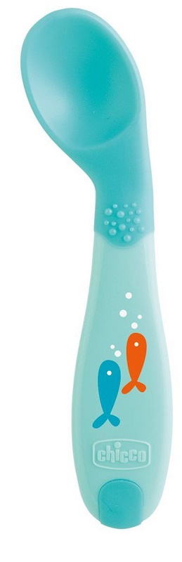 CHICCO CUCCHIAIO ANGOLATO 8M+ AZZURRO - Angeli Pharm
