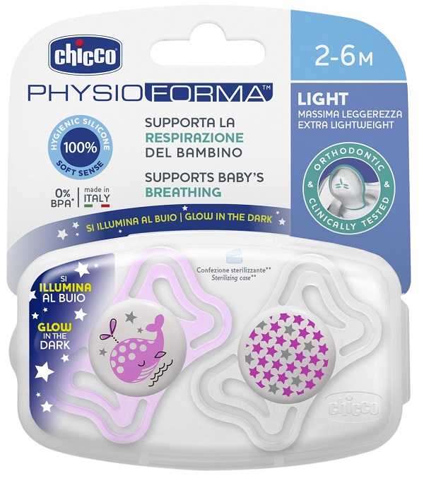 CHICCO SUCCHIETTO LIGHT LUMINOSO SILICONE 2-6 MESI 2 PEZZI - Angeli Pharm