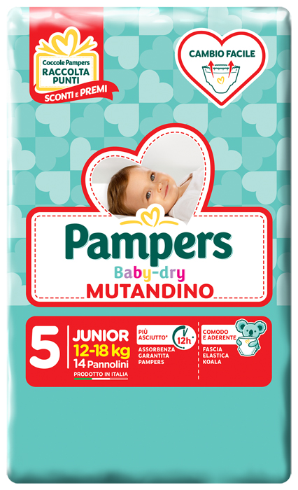 PANNOLINO A MUTANDINA PAMPERS BABY DRY JUNIOR SMALL PACK 14 PEZZI - Angeli Pharm
