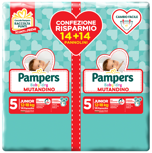 PAMPERS BABY DRY PANNOLINO A MUTANDINA DUO DOWNCOUNT JUNIOR 28 PEZZI - Angeli Pharm