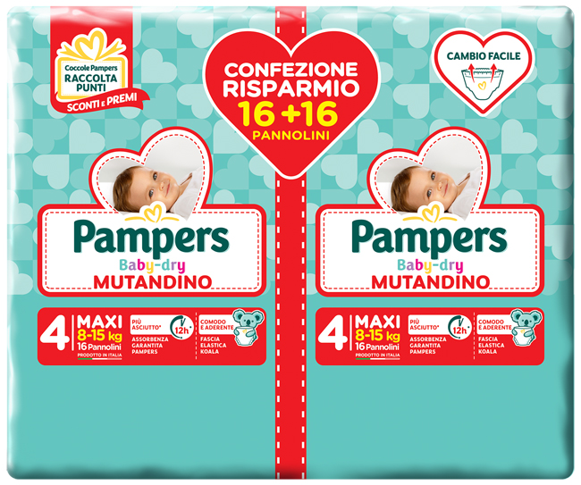 PAMPERS BABY DRY PANNOLINO A MUTANDINA DUO DOWNCOUNT MAXI 32 PEZZI - Angeli Pharm