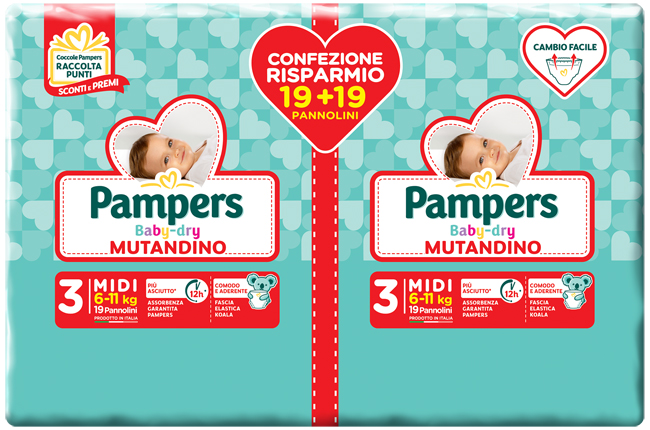 PAMPERS BABY DRY PANNOLINO A MUTANDINA DUO DWCT MIDI 38 PEZZI - Angeli Pharm