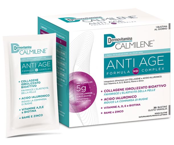 DERMOVITAMINA CALMILENE ANTIAGE IA A BASE DI COLLAGENE E ACIDO IALURONICO POLVERE 30 BUSTINE GUSTO VANIGLIA - Angeli Pharm