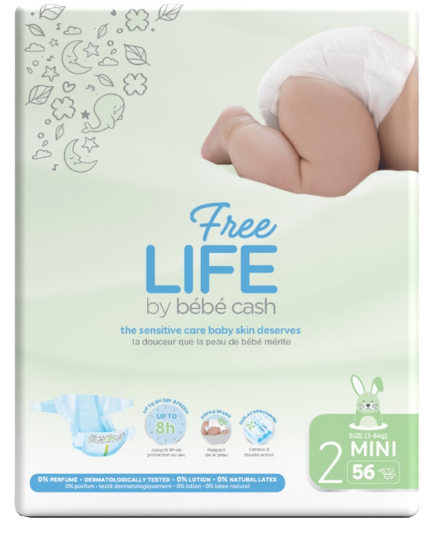 FREELIFE BY BEBECASH PANNOLINI MINI TAGLIA 2 3-6 KG GIROVITA 30-48 CM 56 PEZZI - Angeli Pharm