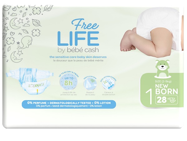 FREELIFE BY BEBECASH PANNOLINI NEW BORN TAGLIA 1 2-4 KG GIROVITA 30-41 CM 28 PEZZI - Angeli Pharm