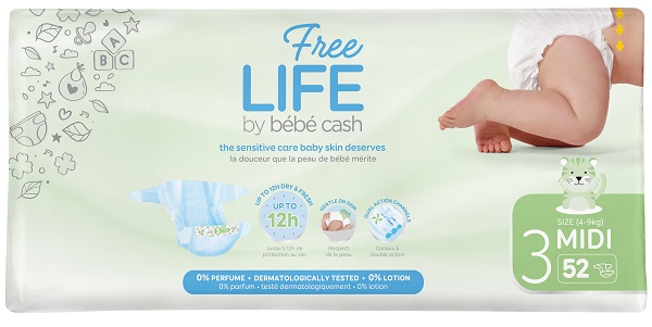 FREELIFE BY BEBECASH PANNOLINI MIDI TAGLIA 3 4-9 KG GIROVITA 35-56 CM 52 PEZZI - Angeli Pharm