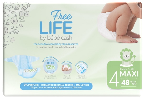 FREELIFE BY BEBECASH PANNOLINI MAXI TAGLIA 4 7-18 KG GIROVITA 38-60 CM 48 PEZZI - Angeli Pharm