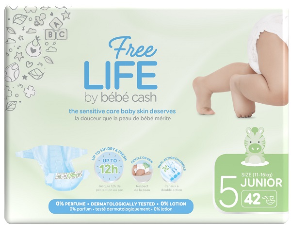FREELIFE BY BEBECASH PANNOLINI JUNIOR TAGLIA 5 11-25 KG GIROVITA 41-62 CM 42 PEZZI - Angeli Pharm