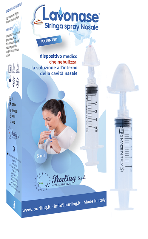 LAVONASE SIRINGA SPRAY NASALE NON STERILE 5 ML LUER-LOCK CON CAPPUCCIO + UGELLO NASALE CON RACCORDO LUER-LOCK + PERFORATORE CON VALVOLA NON RITORNO CON TAPPO - Angeli Pharm