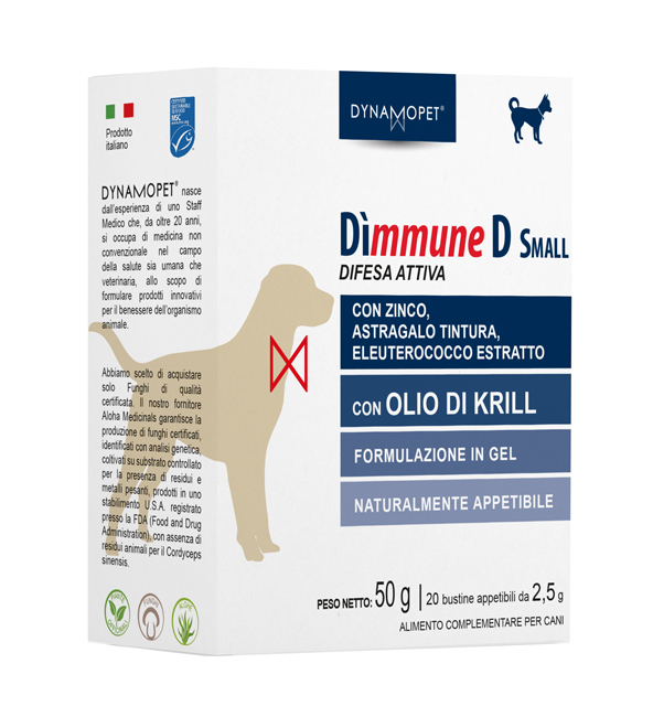 DIMMUNE D SMALL CANI 20 BUSTINE APPETIBILI DA 2,5 G - Angeli Pharm