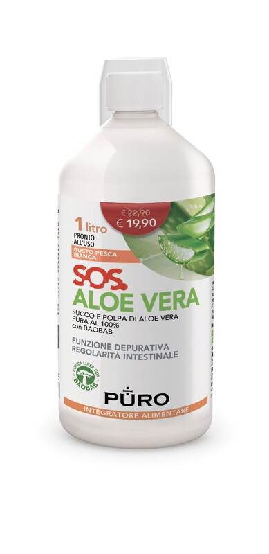 PURO ALOE VERA SUCCO E POLPA 100% + BAOBAB PESCA BIANCA 1 LITRO - Angeli Pharm