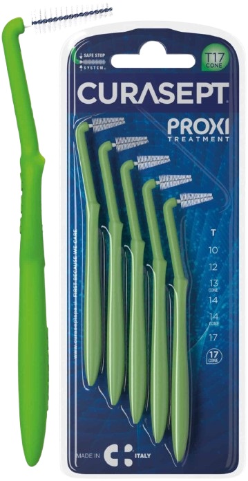 SCOVOLINO CURASEPT PROXI ANGLE MISURA T17 CONICO ISO 5 VERDE DIAMETRO 1,7 MM 5 PEZZI - Angeli Pharm