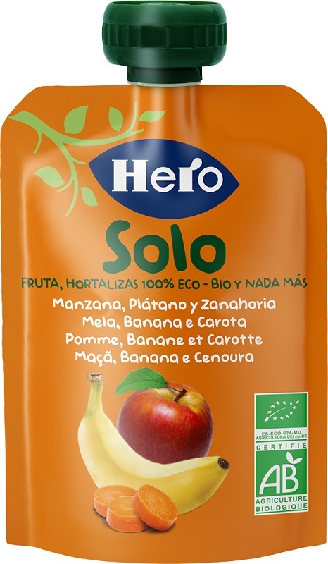 HERO SOLO FRUTTA FRULLATA 100% BIO MELA BANANA CAROTA 100 G - Angeli Pharm
