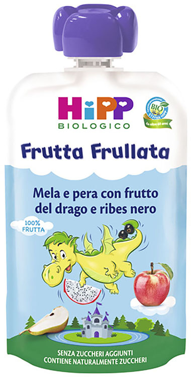 HIPP BIO FRUTTA FRULLATA DRAGONE MELA PERA FRUTTA DEL DRAGO RIBES NERO 90 G - Angeli Pharm