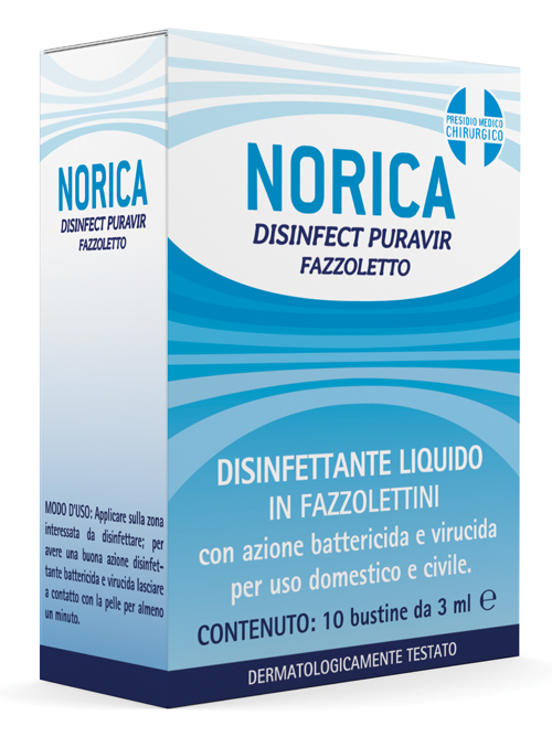 NORICA DISINFECT PURAVIR FAZZOLETTO 10 BUSTINE DA 3 ML - Angeli Pharm
