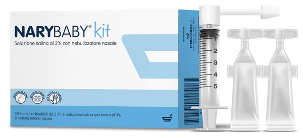 NARY BABY KIT SOLUZIONE SALINA IPERTONICA AL 3% 20 FIALOIDI + NEBULIZZATORE NASALE - Angeli Pharm