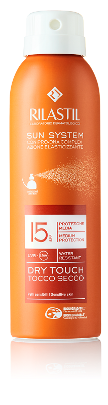 RILASTIL SUN SYSTEM DRY DRY TOUCH SPF 15 PROTEZIONE MEDIA WATER RESISTANT 200 ML - Angeli Pharm