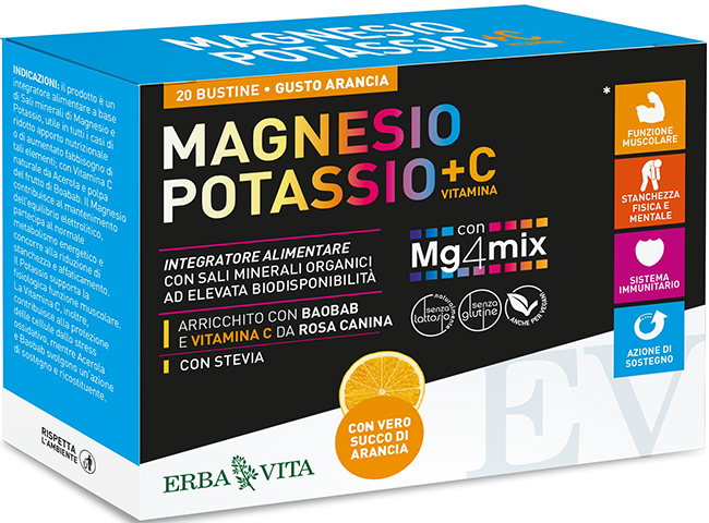 MAGNESIO POTASSIO +C VITAMINA GUSTO ARANCIA 20 BUSTINE DA 3,8 G - Angeli Pharm