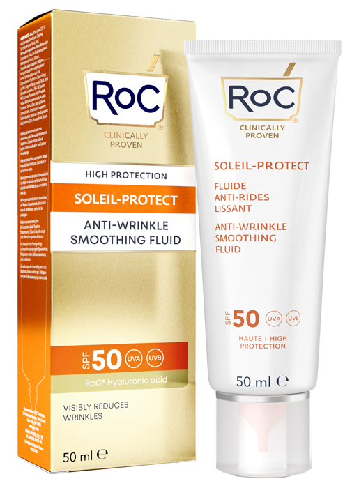 ROC FLUIDO SOLARE VISO SPF 50+ ANTI-RUGHE LEVIGANTE  50 ML - Angeli Pharm