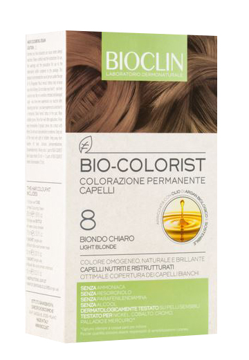 BIOCLIN BIO COLOR FAST&PERFECTION 8,0 BIONDO CHIARO CREMA COLORANTE 60 ML + RIVELATORE IN CREMA 60 ML + BIO COLOR SHAMPOO 10 ML + BIO COLOR MASCHERA 10 ML - Angeli Pharm
