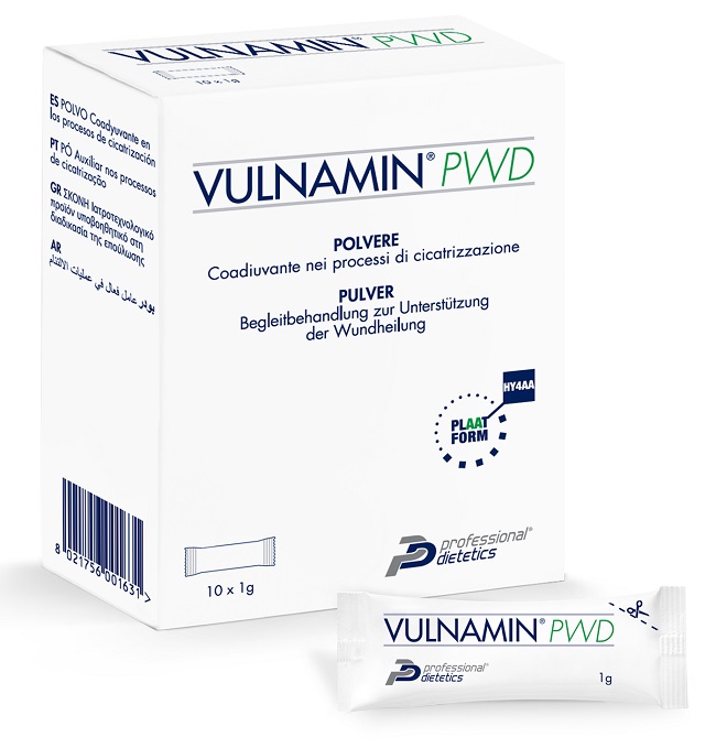 VULNAMIN PWD MEDICAZIONE INTERATTIVA IN POLVERE DI SODIO JALURONATO E AMINOACIDI 10 STICK PACK - Angeli Pharm