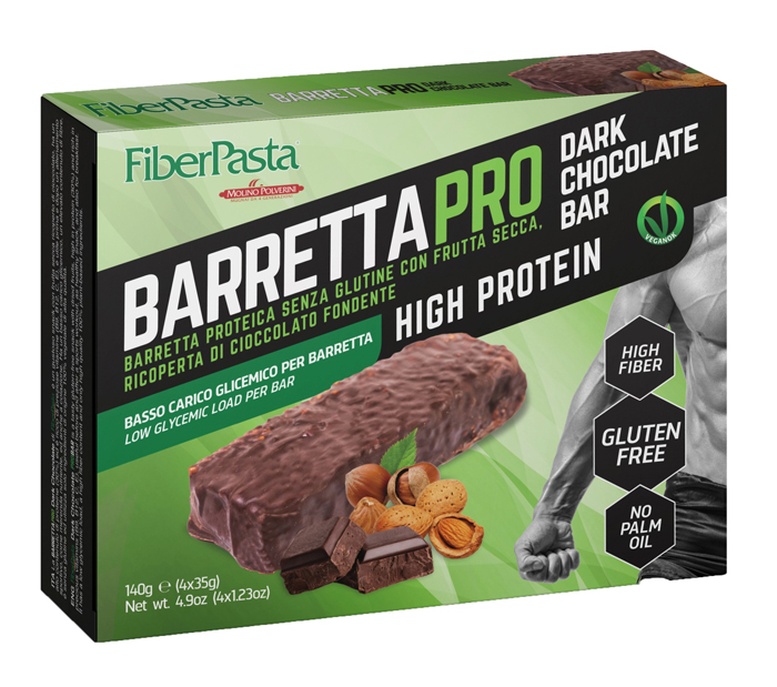 FIBERPASTA BARRETTA PROT DARK CHOCOLATE 4X35 G - Angeli Pharm