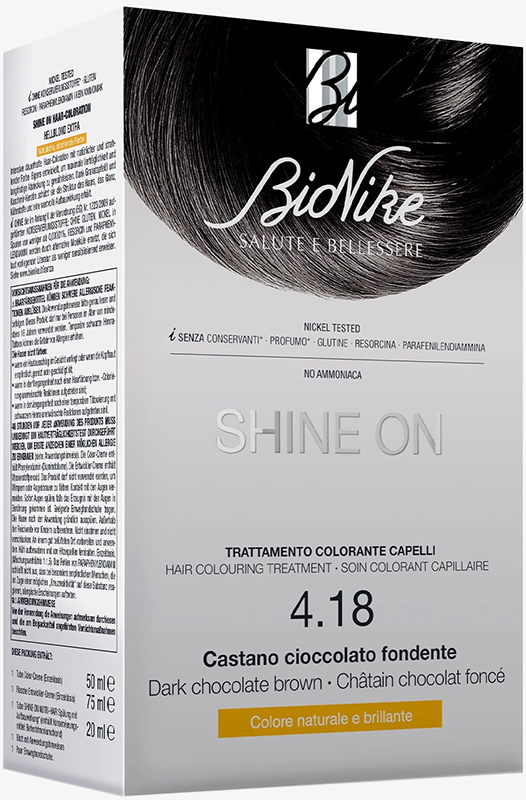 SHINE ON CASTANO CIOCCOLATO FONDENTE 4,18 FLACONE 75 ML + TUBO 50 ML - Angeli Pharm